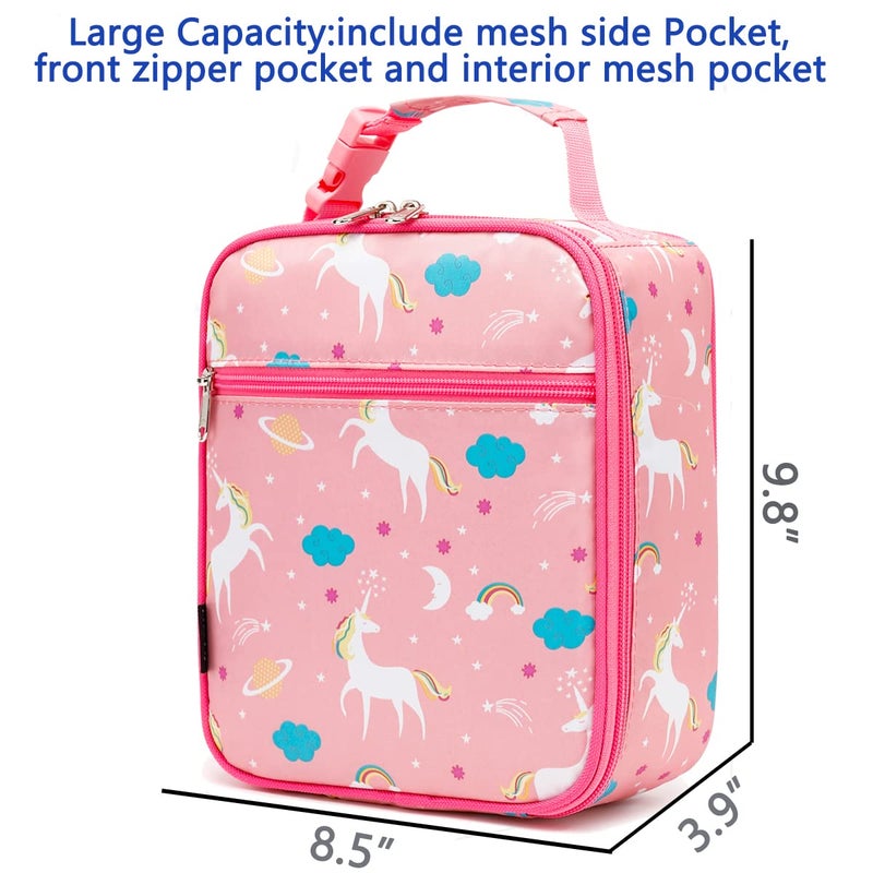 FlowFly Kids Lunch box Insulated Soft Bag Mini Cooler Back to School Thermal Meal Tote Kit for Girls, Boys, Unicorn - Image 3